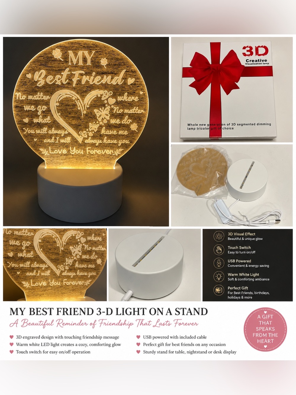 3D Best Friend LED Night Light Lamp – Warm White